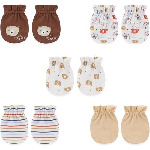 falianni 5 Pairs Baby Not Scratch Mittens 0-6 Months New born Boy Girl Gloves Cute Infant Accessories
