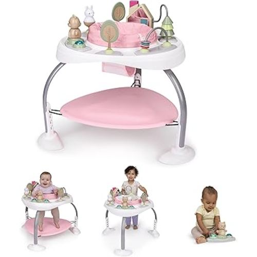Ingenuity Spring & Sprout 2-in-1 Baby Activity Center Jumper and Table with Infant Toys - Ages 6 Months +, First Forest in Pink
