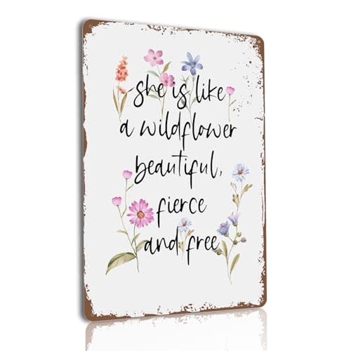 Wildflower Decor Vintage Party Decor Funny Tin Sign For Birthday Party Wildflower Baby Shower Decorations Outdoor Metal Wall Art Garage Metal Sign She Is Like A Wildflower Beautiful Fierce And Free