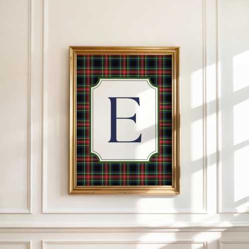 Preppy Plaid Christmas Print, Plaid Monogram Initial Print, Cozy Christmas Art Print, Traditional Holiday Print, Plaid Christmas Decor Print