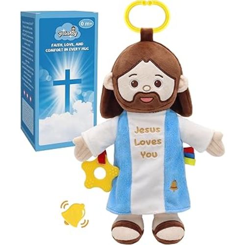 11.8" Jesus Baby Plush Toy Jesus Plushie with Multi-Sensory Accessories for Babies Gift Box for Baptism Baby Shower Easter Decoration