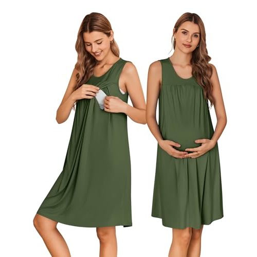Ekouaer Maternity Nursing Dress Nightgown Labor and Delivery Gown Sleeveless Pregnancy Breastfeeding Dresses