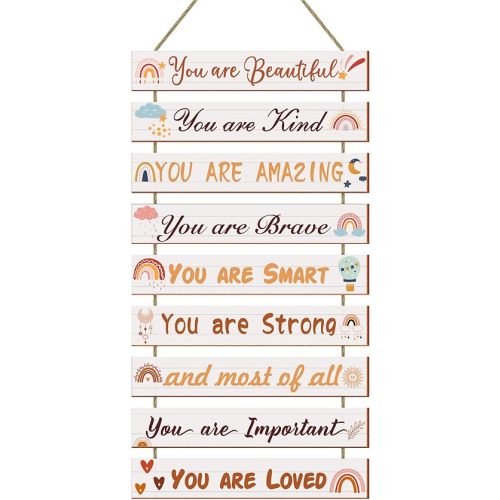 Boho Rainbow Room Decor - 9 Piece Set, Inspirational Wall Decor Hanging Plaques for Nursery & Princess Bedroom