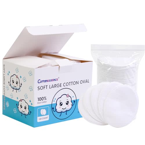 Oval Cotton Pads (100-Count)- 100% Pure Cotton, Gentle Enough for Babies, Soft Texture, Large Size, Lint-Free, Double Sided, Hypoallergenic, Use Wet or Dry