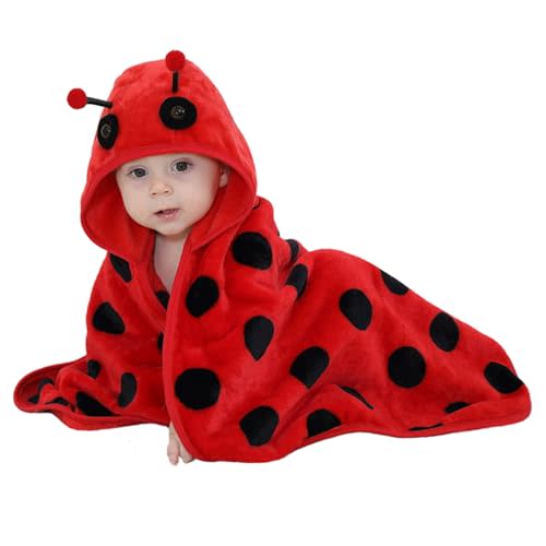 TONWHAR 0-4 Years Toddlers' And Kids' Boys Girls Animal Face Hooded Blanket Baby's Bathrobe,Plush After Bath Blanket(Ladybug)