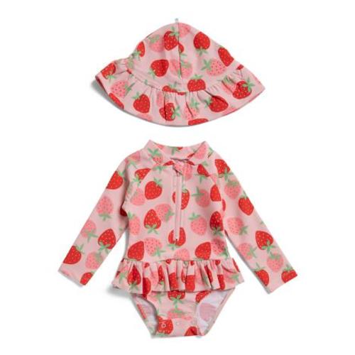 Infant Girls Strawberry Rash Guard With Hat | Kids' Swimsuits | TJ Maxx