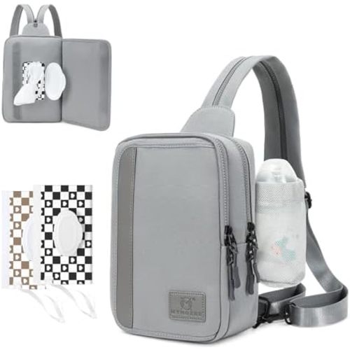 MYHOZEE Sling Bag Crossbody Backpack Purse - 2 in 1 Nylon Cross Body Bag Diaper with Wipes Pouch, Water Bottle Pocket