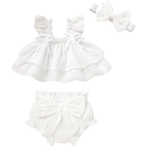 YOUNGER TREE Baby Girl Clothes Infant Ruffle Tops Dress Shorts Set Bloomers Toddler Sleeveless Summer Outfits with Headband