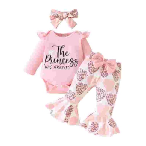 OBEEII Long Sleeve Romper and Bell Bottom Pants Set for Little Girls Bee Printed 1st Birthday Outfits Newborn Clothes for Fall Winter