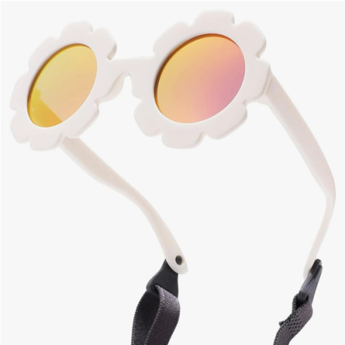 LIU·WEN Baby Polarized Flower Sunglasses with Strap - Bendable Flexible Frame for Infant Girls Boys Age 0-24 Months