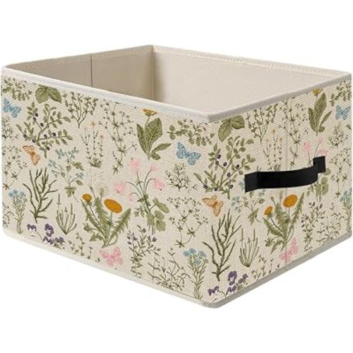 Rustic Vintage Butterfly Floral Storage Bins, Cottagecore Botanical Wildflower Foldable Closet Organizers Storage Basket Toybox for Clothes Bed Sheets Blankets Toys