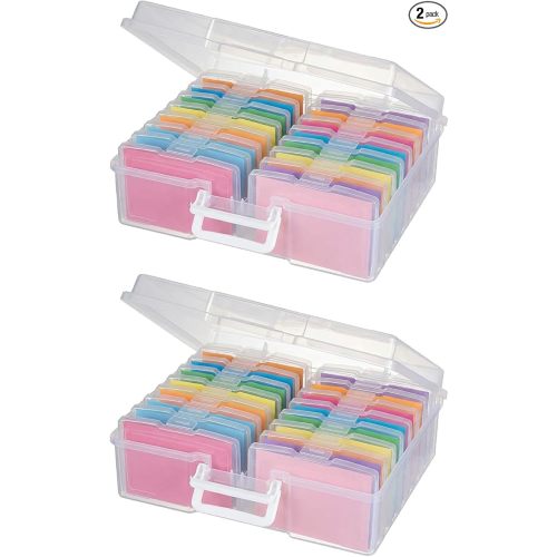 novelinks Transparent 4" x 6" Photo Organizers and Photo Storage Box with Handle, 16 Inner Photo Cases, Portable Picture Organizers & Photo Storage Containers (Clear 2Pack)