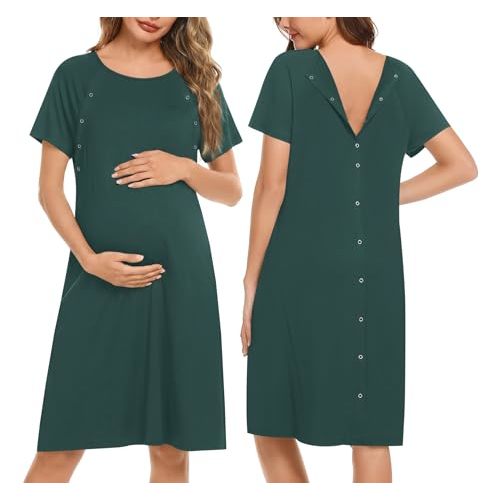 Ekouaer Women’s Nursing/Delivery/Labor/Hospital Nightdress Short Sleeve Maternity Nightgown with Button S-XXL