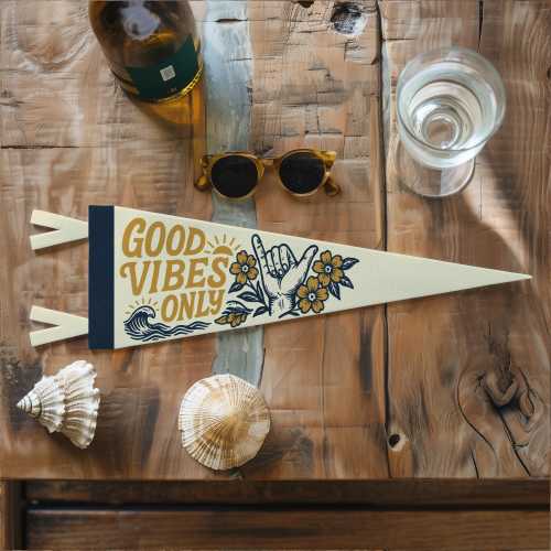 Good Vibes Only Felt Pennant | Surf Wall Decor, Beachy Hang Loose Banner, Boho Kids Room Sign, Handmade Ocean Art, Positive Vibes Room Decor