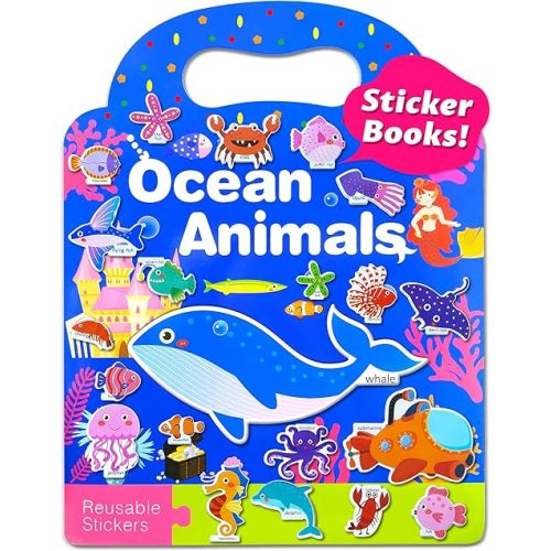 Benresive Reusable Sticker Books for Kids 2-4, Sticker Books for Toddlers 1-3 2-4, Toddler Travel Toys Activities Crafts Gifts - Ocean