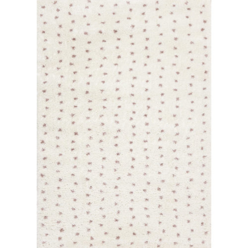Wassily Collection Speckled Soft Pink Dots Indoor Cream Shag Area Rug