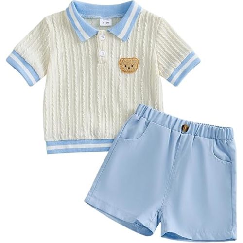 Giraropa Toddler Baby Boy Clothes Button-Down Shirt Tops + Kids Shorts Set Cute Casual Toddler Boy Summer Clothes 6M-5T