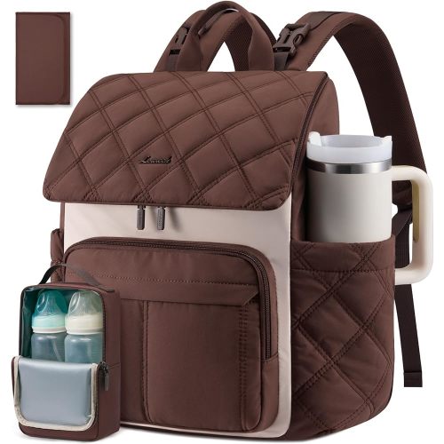 LOVEVOOK Diaper Bag Backpack With Pocket For Large Capacity Cup,Multi-Function Baby Travel Bag For Mom Dad,Waterproof Baby Bag for Boys Girls with Changing Pad,Insulated Bag,Stroller Straps,Brown