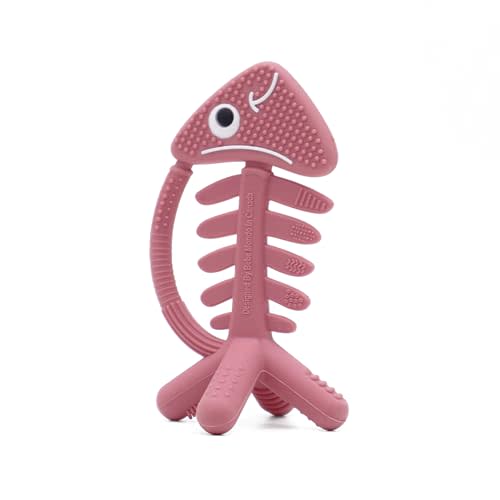 3in1 Infant Toys, Teething Toys 3-6 6-12 Months, Teethers for Babies 3-6-12 Months, for Teething Relief, Baby Gift, Silicone,Sensory, Baby Toys 0-6 Months,USA Patent Pending,Fish,(Pink)