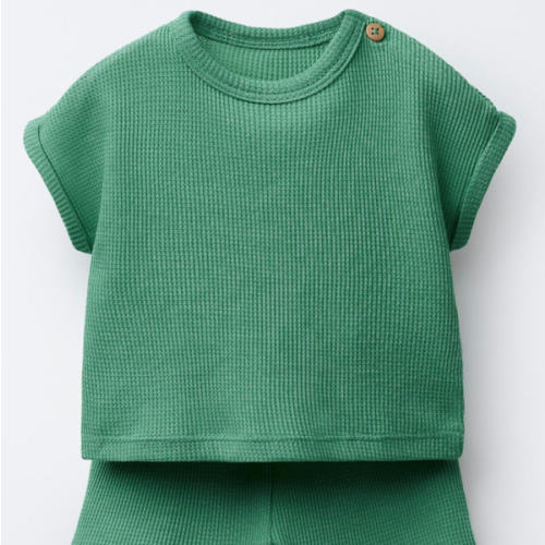 PLAIN WAFFLE T-SHIRT AND BERMUDA SET - Green | ZARA United States
