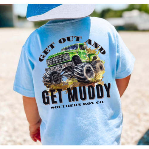 LIGHT BLUE Let's Get Muddy Short Sleeve Kids Tee