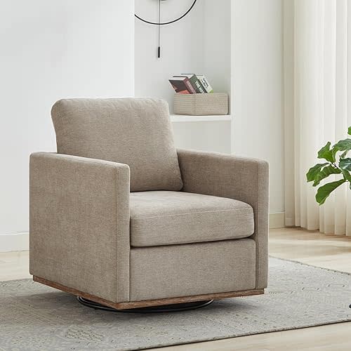 KEIKI 360° Swivel Club Chair with Backrest Pillow, Accent Square Single-seat Armchair Upholstered Sofa for Reading, Nursery, Living Room, Bedroom, Lounge, Hotel