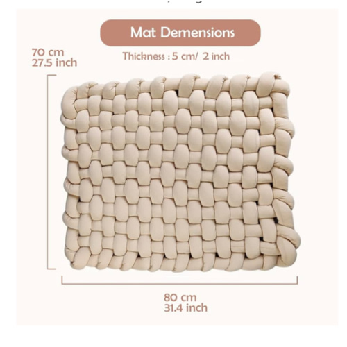 Wonder Space Knotted Braided Plush Mat, Baby Infant Newborn Sleeping Tummy Time Playing Nursery Rug Knot Floor Cushion, Handmade Pure Soft Fabric, Fashion Cute Toddler Children Room Decor, Beige