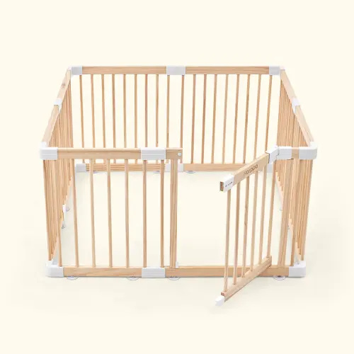 HARPPA Grovi Wooden Baby Gate Playpen | Non-Toxic Foldable DIY Adjustable Play Yard for Infants & Toddlers – Natural Finish Baby Fence for Small & Large Spaces
