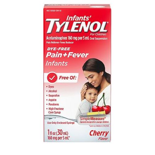 Infants’ Tylenol Oral Suspension, Dye-Free, Cherry, 1 Fl. Oz