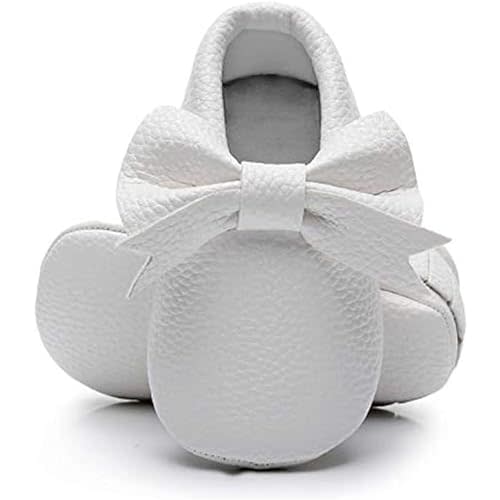 Bebila Double Bow Fringe Baby Moccasins - Soft Sole Baby Shoes Girls Toddler Crib Flats
