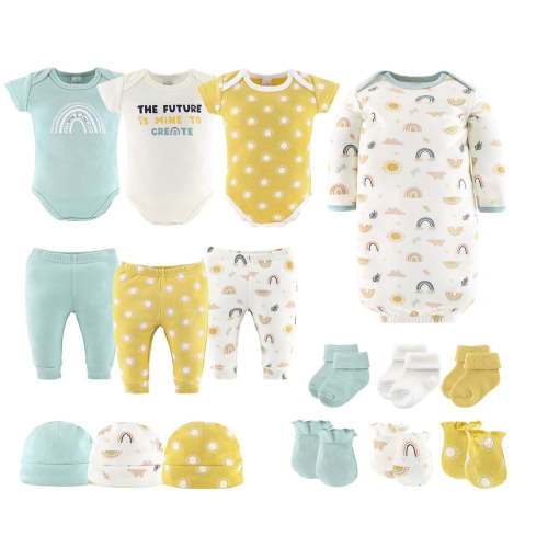 The Peanutshell Newborn Layette Gift Set for Baby Boys or Baby Girls, Sunny Side Up, 16 Essential Pieces, 0-3 Months