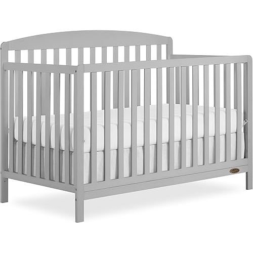Dream On Me Odelle 5-in-1 Convertible Full-Size Baby Crib in Pebble Grey, GreenGuard Gold & BSA Converts to Toddler, Day & Full-Size Bed, Sustainable Pinewood, 3 Mattress Heights