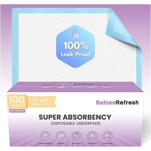 100 Count Super Absorbency Small 17” x 13” Disposable Underpads, Leakproof Quick Drying for Multi-use for Babies, Puppy Pads and Adults, Chucks, Disposable Diaper Changing Pad for Baby, Blue
