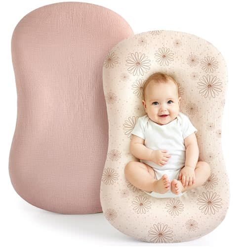 Termichy Baby Lounger Cover Muslin: Skin-Friendly Slipcover for Snuggle Me Lounger - Removable & Machine Washable for Daily Use - Snug Fit & Zipper-Free Baby Lounger Cover for Newborn Girls