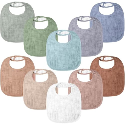 100% Cotton Muslin Baby Bibs 10-Pack Baby Drool Bibs for Unisex Baby Toddlers Infant Newborns Drooling and Teething