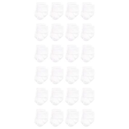 Luvable Friends Cotton Rich Baby Terry Socks 24-Pack, White, 0-6 Months