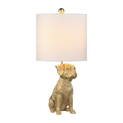 Dakota Fields Gold Resin Boxer Dog Table Lamp With Linen Shade & Reviews | Wayfair