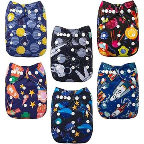 ALVABABY Baby Cloth Diaper 6 Pack with 12 Inserts One Size Cloth Diaper Covers Adjustable Washable Reusable for Baby Girls and Boys