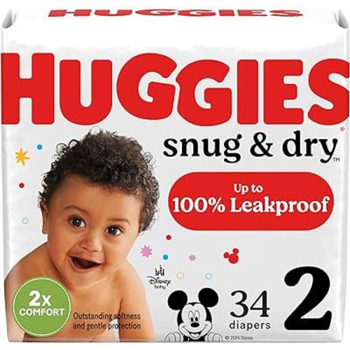 Huggies Snug & Dry Baby Diapers, Size 2 (12-18 lbs), 34 Ct