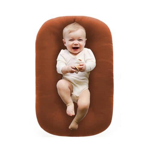 100% Cotton Baby Lounger for Newborn 0-24 Months(Coffee) | Soft Cotton Fabric,Portable Tummy time mat,Infant Floor Seat & Loungers,Baby Essentials Shower Gifts for Home and Travel