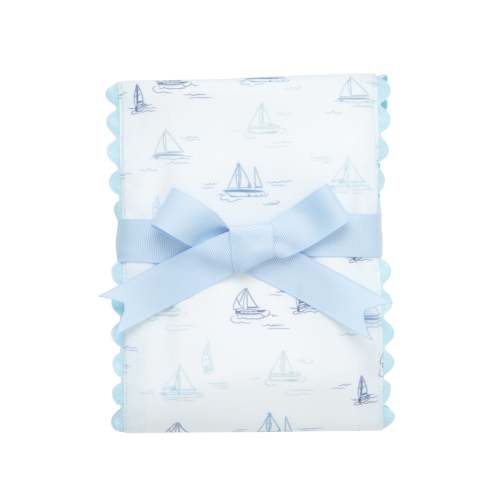 Sailboat Fancy Fabric Burp, Blue