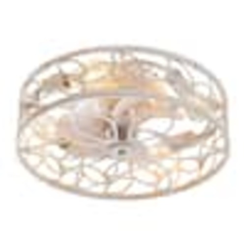 HINNIXY 18 in. Small Indoor White Gold Flush Mount Caged Ceiling Fan with Lights and Remote Control for Kids Rooms Y23FSD0015-3801HD3
