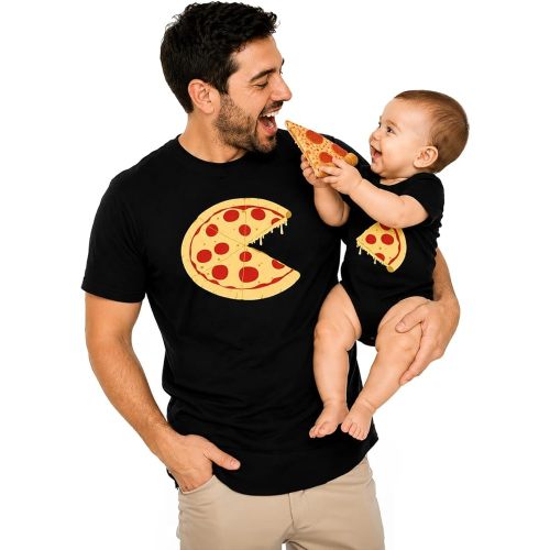 Tstars Dad and Baby Matching Pizza Shirts - Funny Father & Son Outfit Gift for Father's Day Photos or Everyday Wear Dad Black Medium/Baby Black Newborn (0-3M)