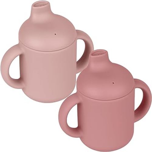 Baby Sippy Cup, 2 Pack of Silicone Trainer Cup Toddler for Boys and Girls, Unbreakable, Spill Proof and Two Handle Learner Cup Sippy Cup for Toddlers, 4oz (Blush/Mauve)
