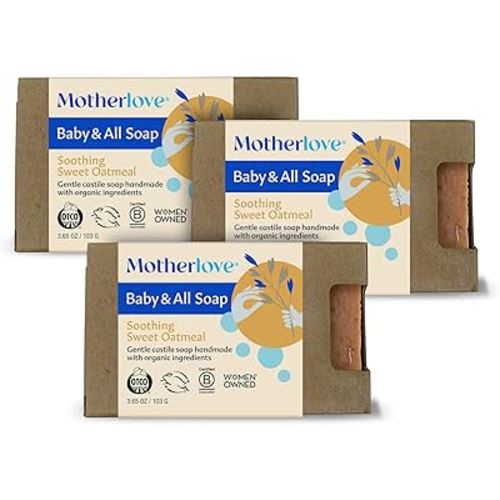 Motherlove Baby & All Soap (3 pack) Gentle Castile Soap Made with Organic Ingredients - Soothing Sweet Oatmeal