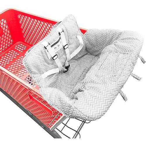 Portable 2-in-1 Grocery Cart Seat Cover and Baby Highchair Cover (Gray Chevron)
