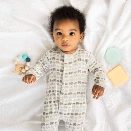 gray dancing elephants organic cotton magnetic parent favorite footie – Magnetic Me