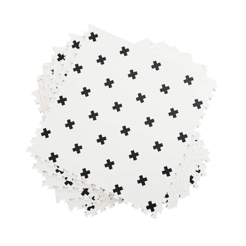Black & White Brooklyn Cross White Foam Floor Tiles
