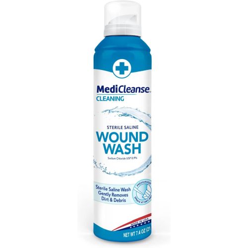 MediCleanse First Aid Sterile Saline Wound Wash, Promotes Healing, No Stinging or Burning, 7.4 oz Spray Can - Made in USA