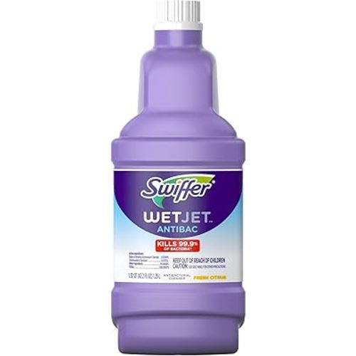 Swiffer WetJet Antibacterial Solution Refill for Floor Mopping and Cleaning, All Purpose Multi Surface Floor Cleaning Solution, Fresh Citrus Scent, 1.25 Liters
